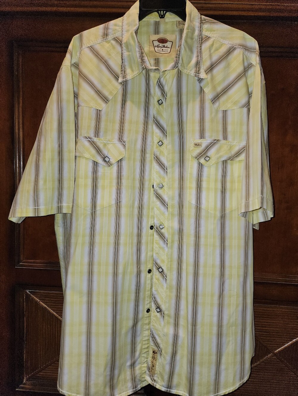 Mens 3xl Larry Mahan Yellow Short-Sleeve Western Pearl Snap Shirt